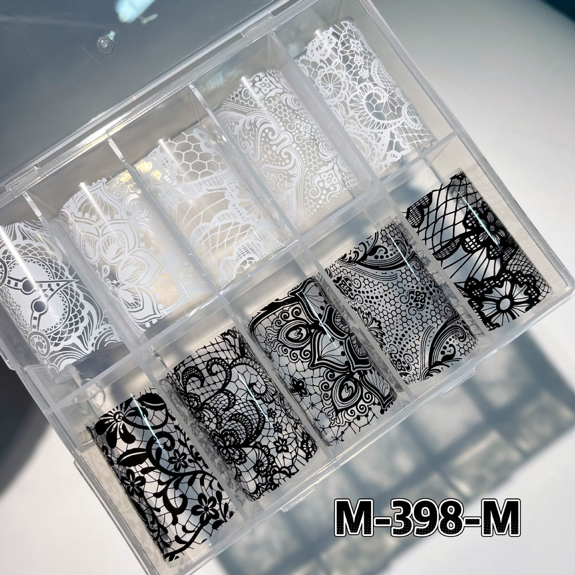 Elegant Lace Nail Foil Set - White & Black Floral Wedding Art Decals
