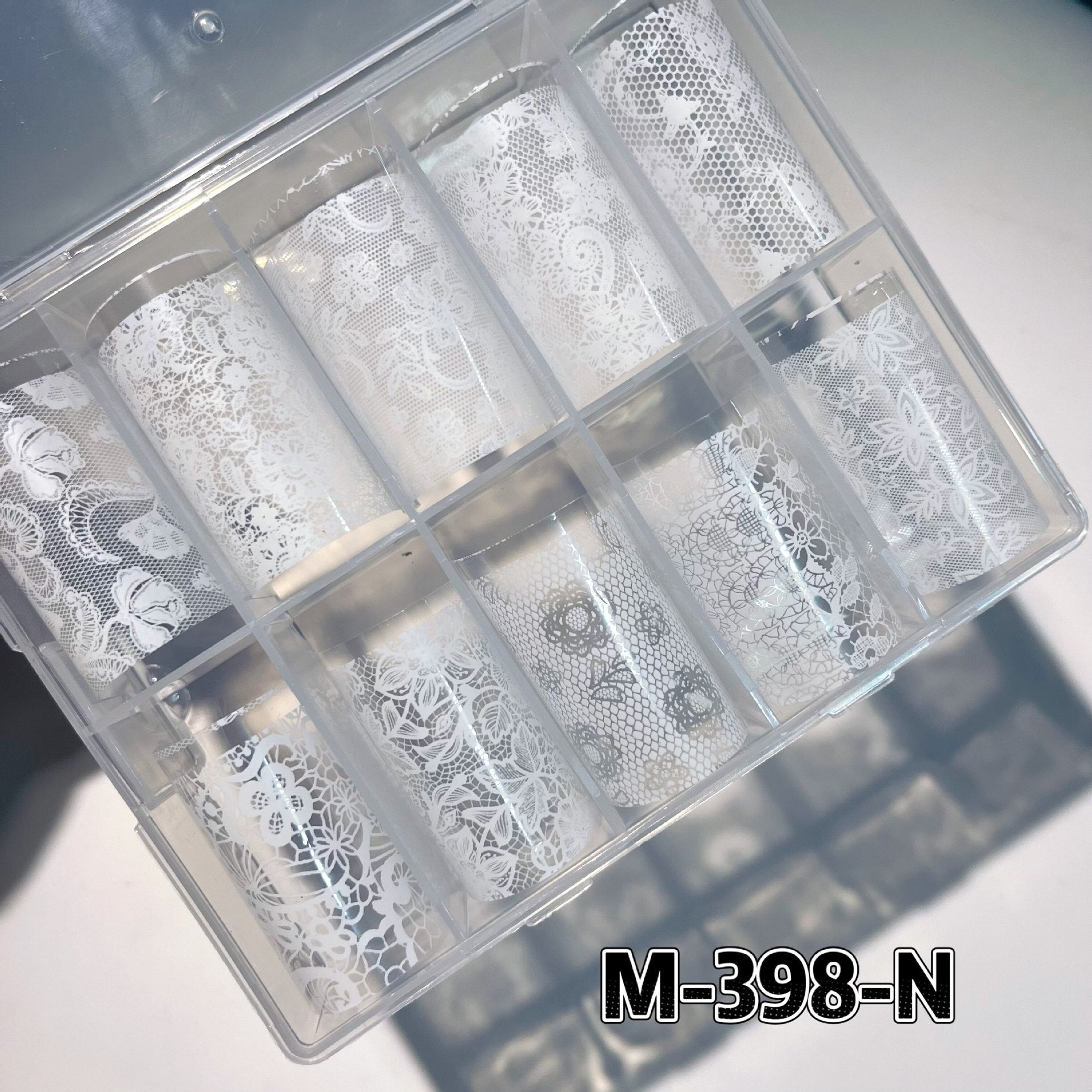 Elegant Lace Nail Foil Set - White & Black Floral Wedding Art Decals
