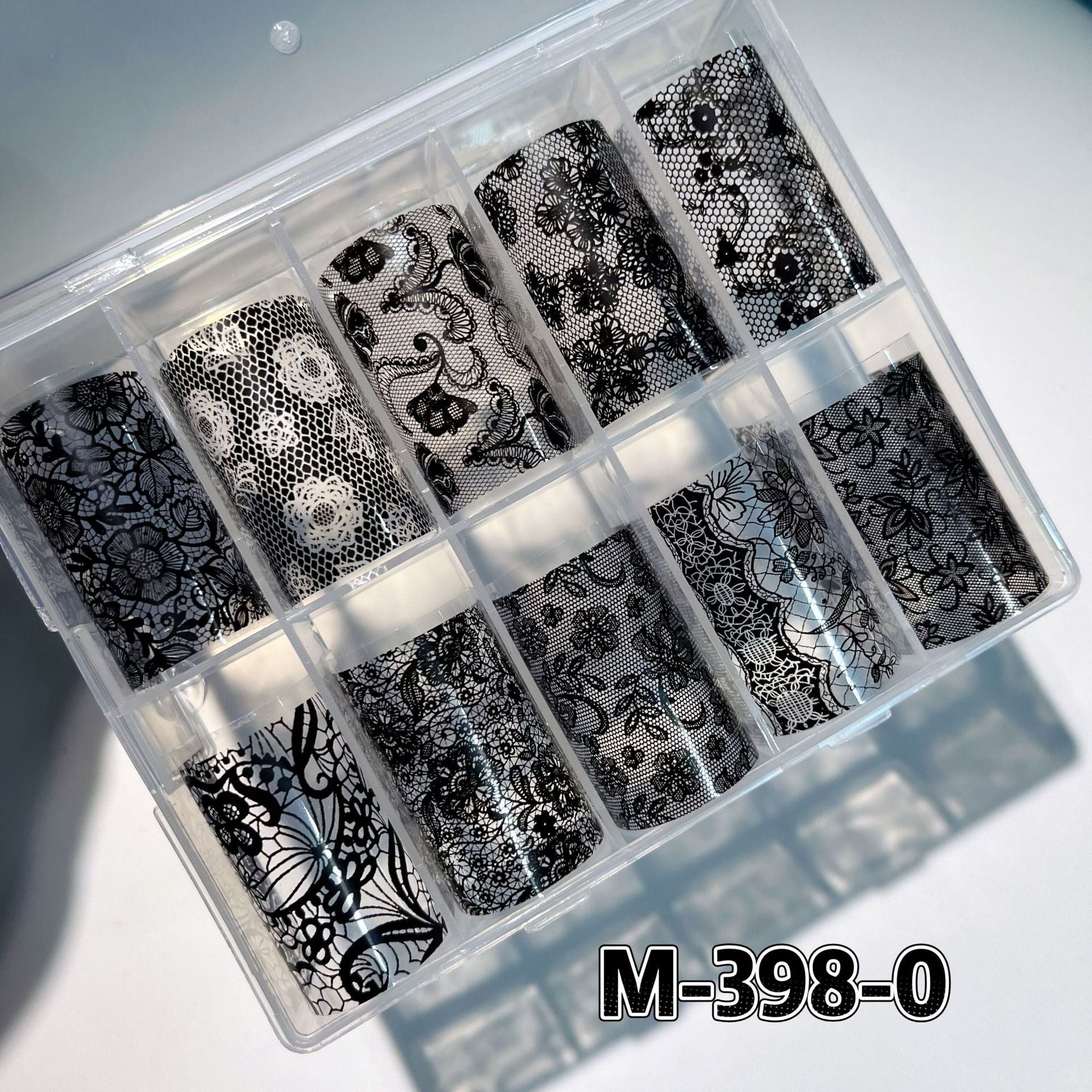 Elegant Lace Nail Foil Set - White & Black Floral Wedding Art Decals
