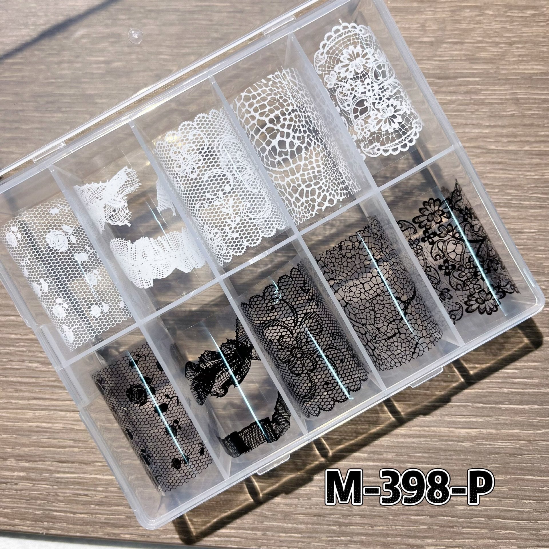Elegant Lace Nail Foil Set - White & Black Floral Wedding Art Decals