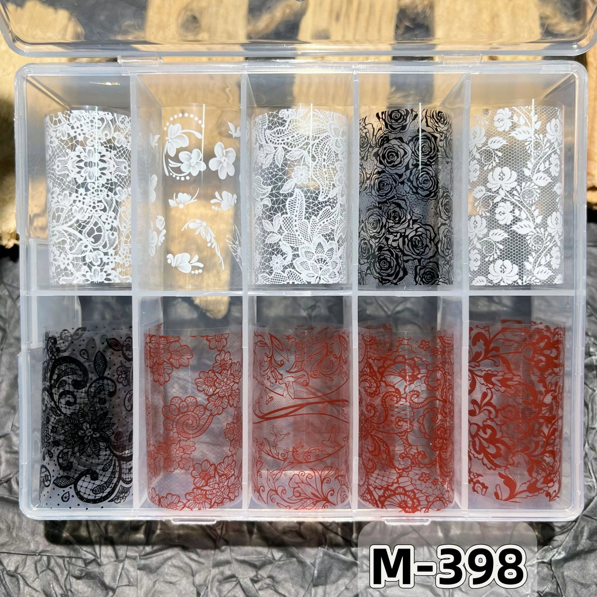 Elegant Lace Nail Foil Collection - White & Black Floral Wedding Art Decals
