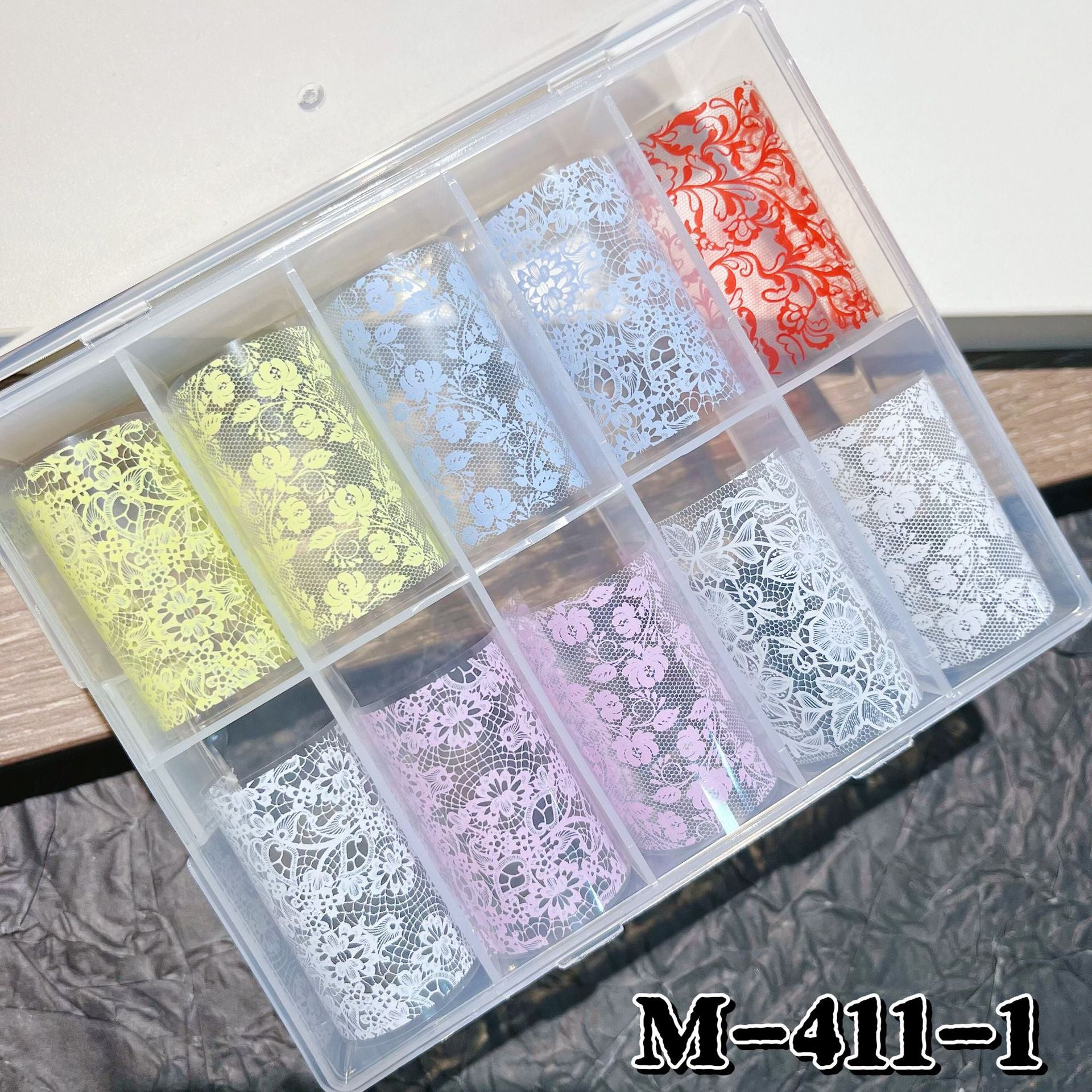 Elegant Lace Nail Foil Set - White & Black Floral Wedding Art Decals