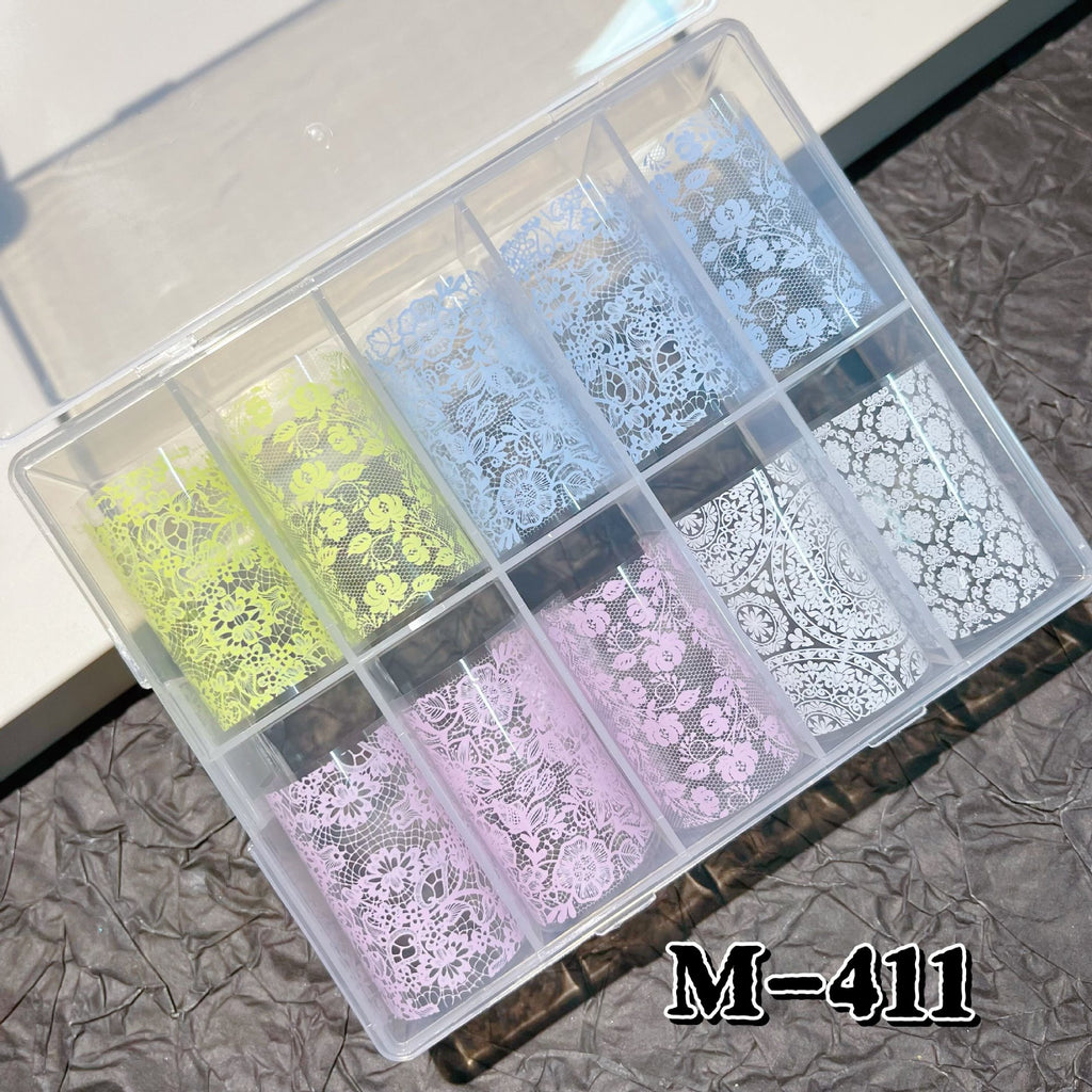 Elegant Lace Nail Foil Set - White & Black Floral Wedding Art Decals