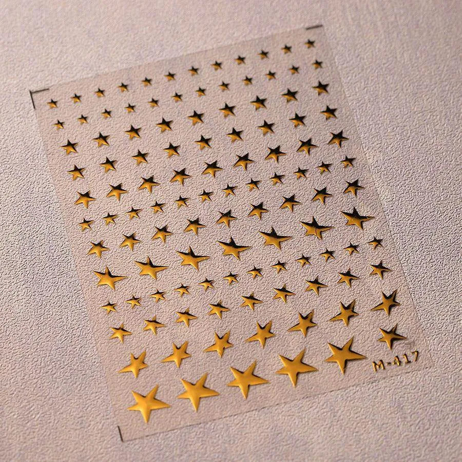 Gold Silver Star Nail Art Stickers Adhesive Metal Colors Cross Stars M417 Gold