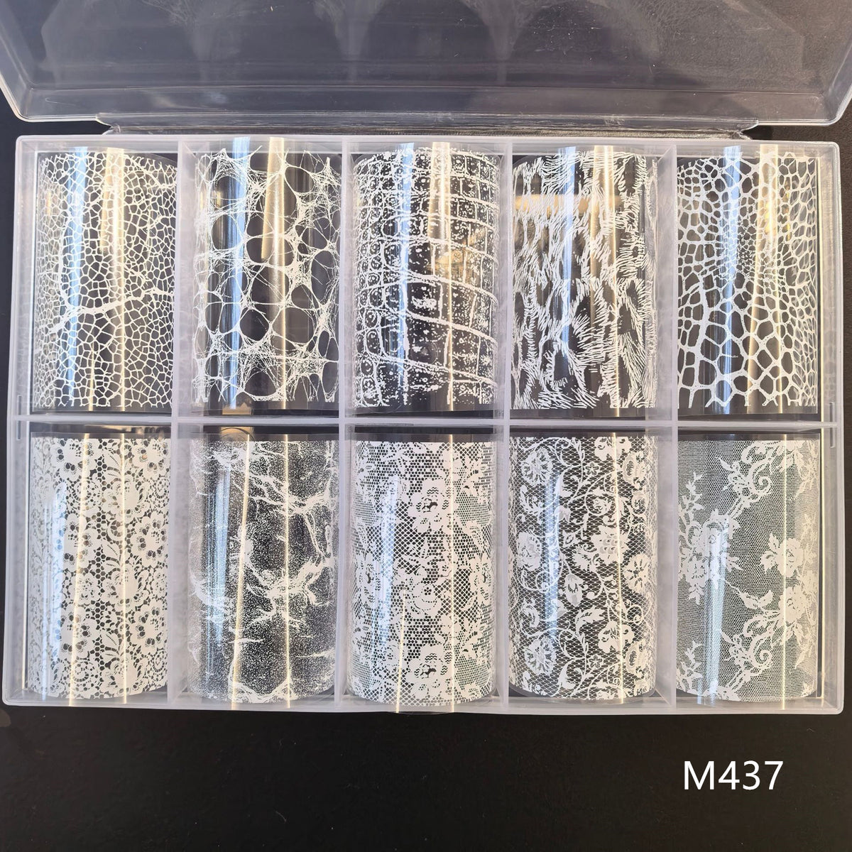 Elegant Lace Nail Foil Collection - White & Black Floral Wedding Art Decals