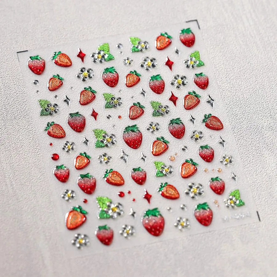 Strawberry Nail Art Stickers Jelly Fruit Adhesive Embossed Sticker Decals M494