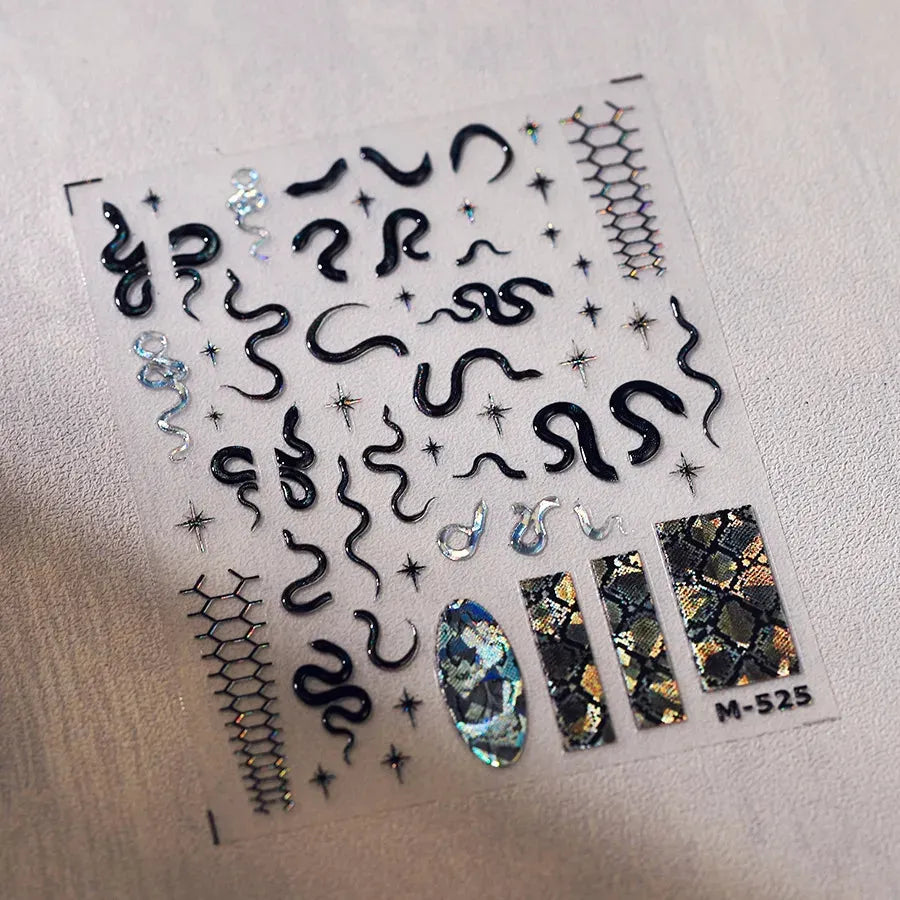5D Black Snake Nail Sticker Snakeskin Sticker Decals M525