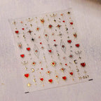 Gold Star Moon Nail Art Stickers Embossed Adhesive Galaxy with Red Hearts Sticker Decals M527