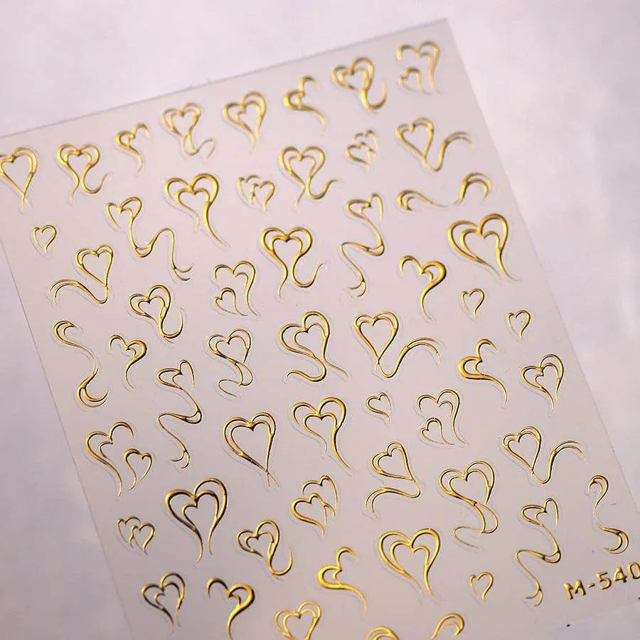 Metal Style Nail Art Stickers Love Heart Valentine's Day Adhesive Sticker Decals M540
