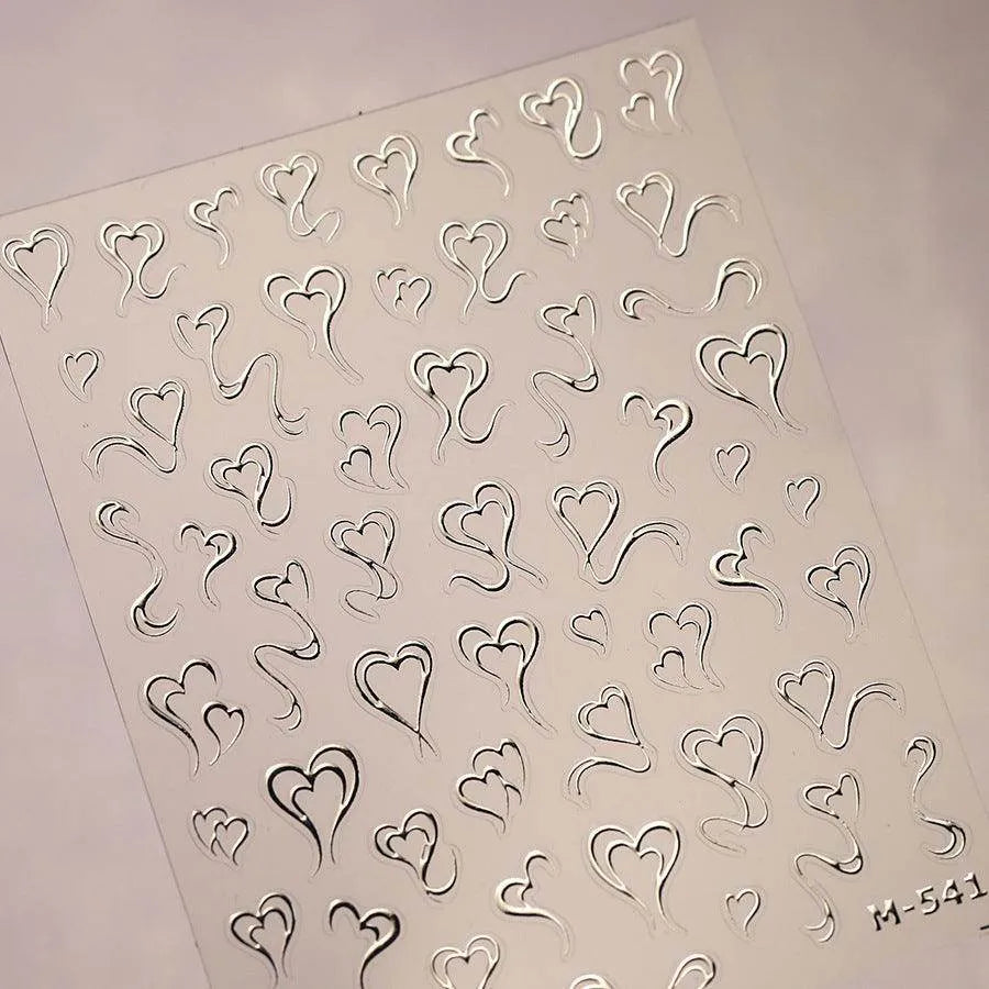 Metal Style Nail Art Stickers Love Heart Valentine's Day Adhesive Sticker Decals M541