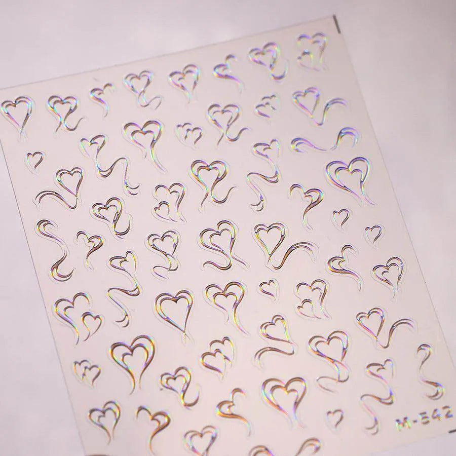 Metal Style Nail Art Stickers Love Heart Valentine's Day Adhesive Sticker Decals M542