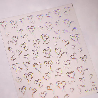 Metal Style Nail Art Stickers Love Heart Valentine's Day Adhesive Sticker Decals M542