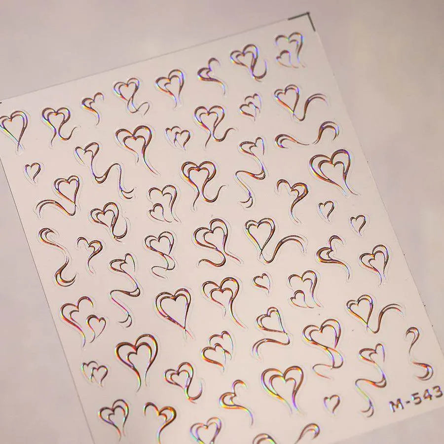 Metal Style Nail Art Stickers Love Heart Valentine's Day Adhesive Sticker Decals M543