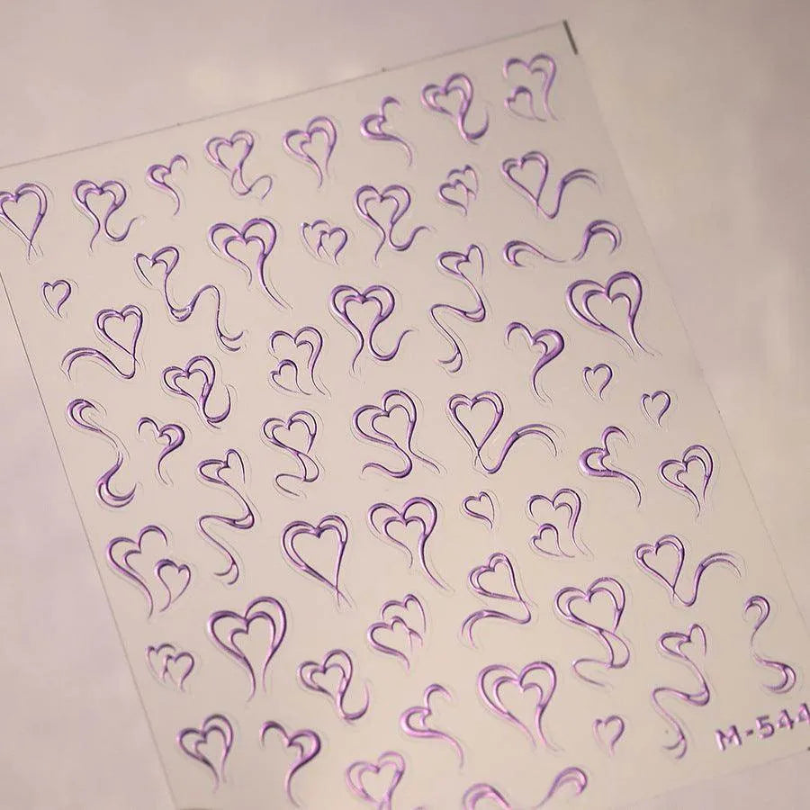Metal Style Nail Art Stickers Love Heart Valentine's Day Adhesive Sticker Decals M544