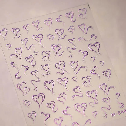 Metal Style Nail Art Stickers Love Heart Valentine's Day Adhesive Sticker Decals M544