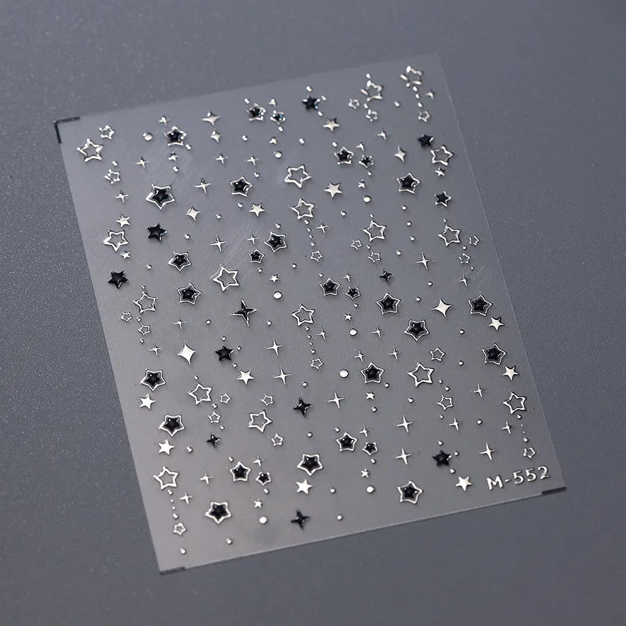 Silver Star Nail Decals | 3D Stars Dot Nail Stickers for Gradient Manicure 