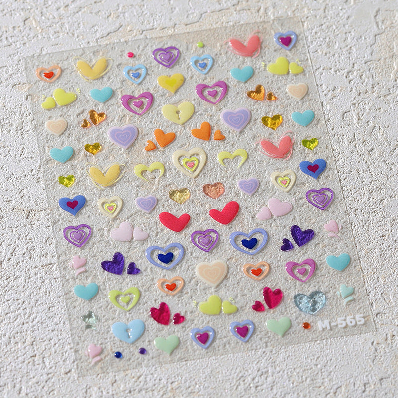 3D Heart Nail Stickers | Y2K Colorful Love Decals For Valentine's Day M565