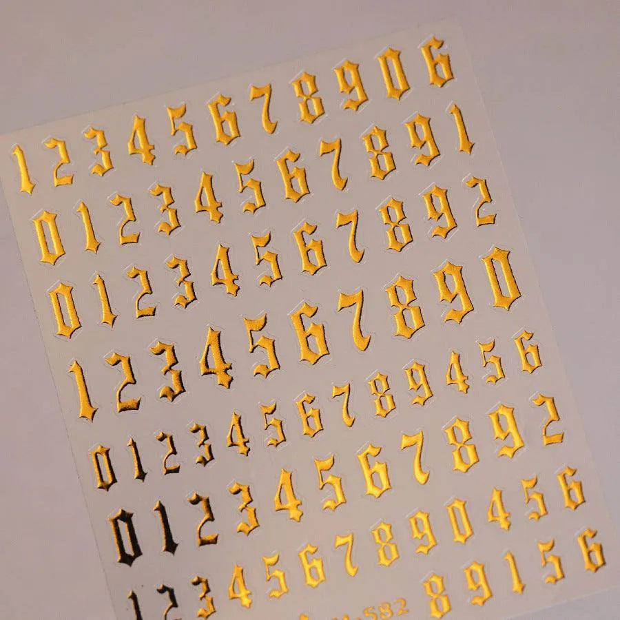Gold Numbers Nail Art Stickers Adhesive Embossed Gothic Numbers Sticker Decals M582 Gold