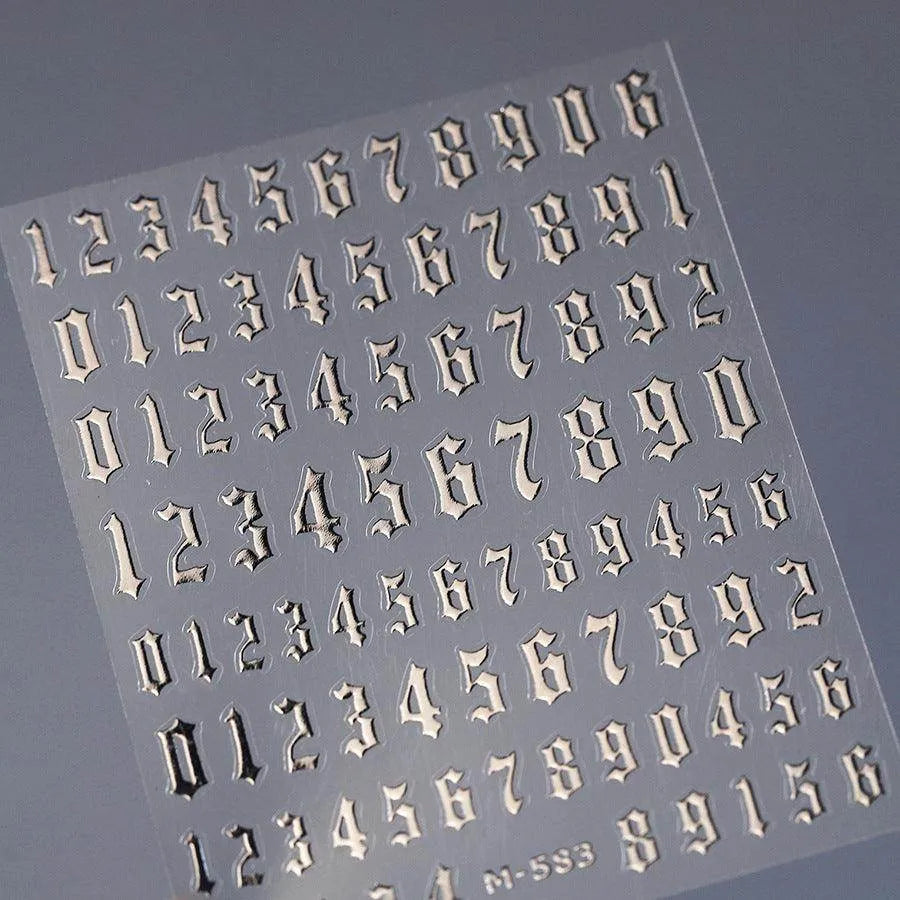 Gold Silver Numbers Nail Art Stickers Adhesive Embossed Gothic Numbers Sticker Decals M583 Silver