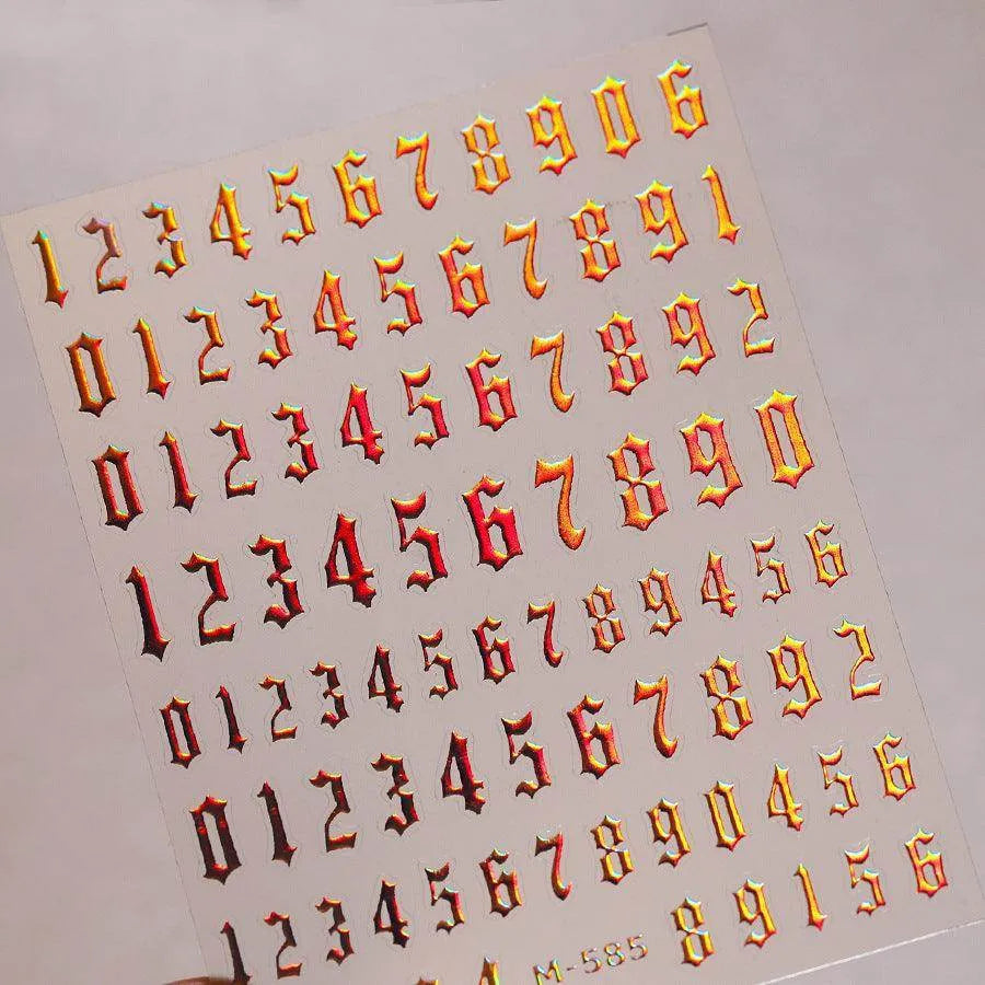 Gold Silver Numbers Nail Art Stickers Adhesive Embossed Gothic Numbers Sticker Decals M585 Pink