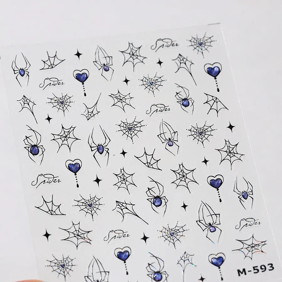 Gothic Spider & Heart Nail Stickers | Y2K Halloween Nail Art Decals M593
