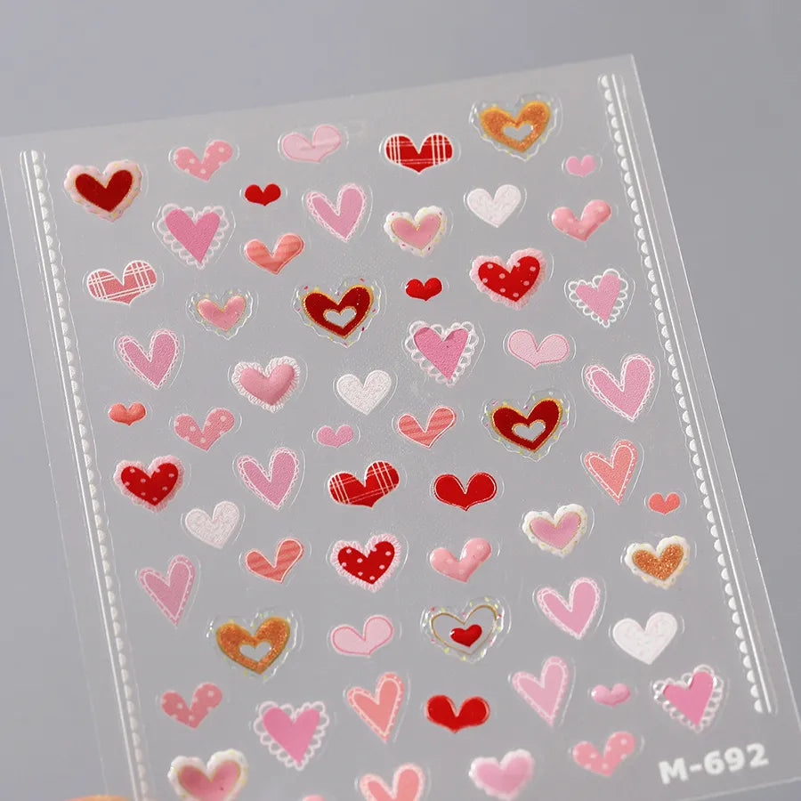 3D Heart Nail Stickers | Y2K Colorful Love Decals For Valentine's Day M692