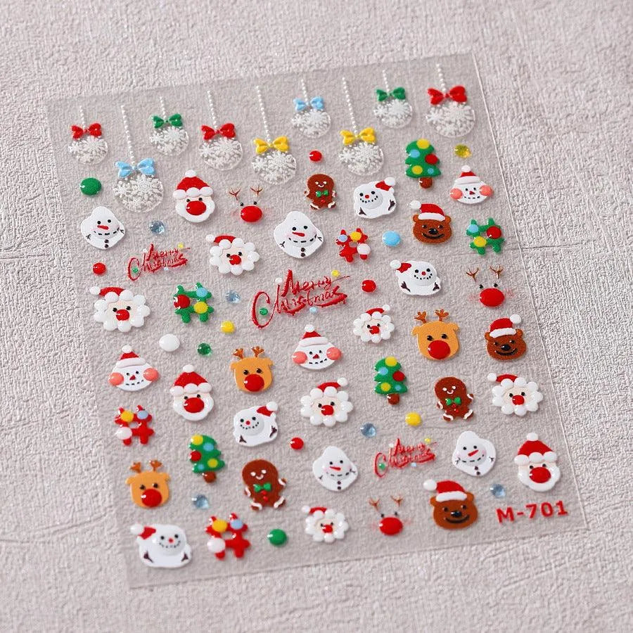 Christmas Nail Art Stickers Santa Claus Snowman Adhesive Sticker Decals for Holiday Manicures M701