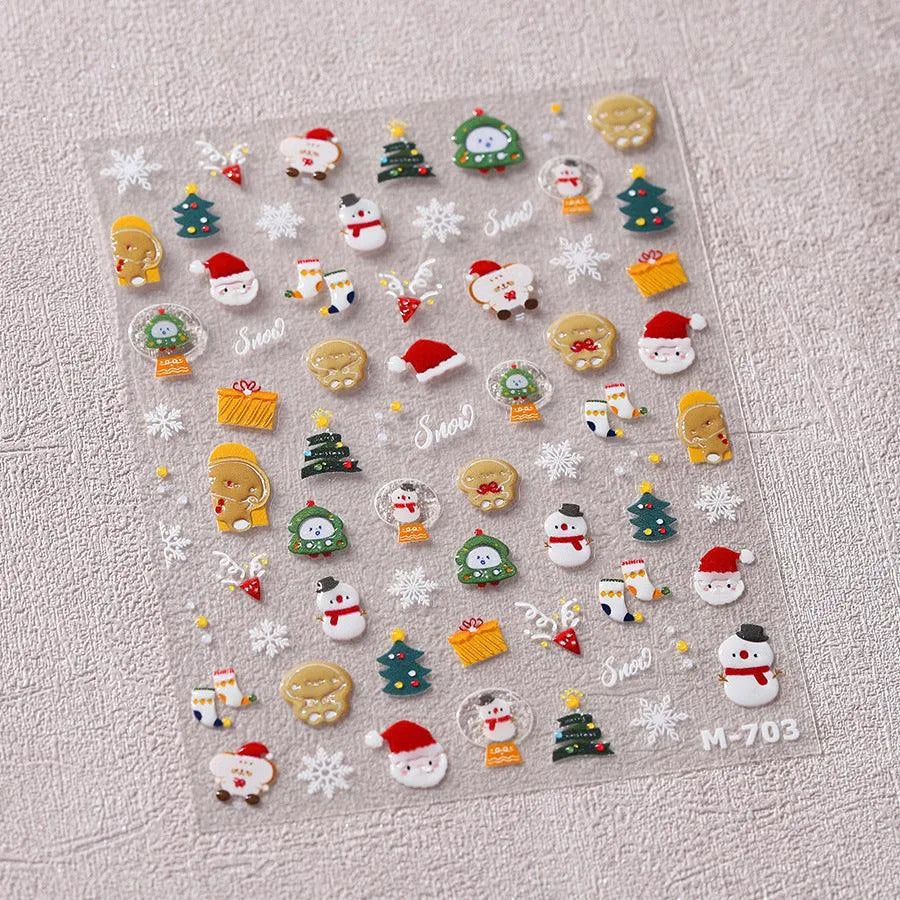 Christmas Nail Art Stickers Santa Claus Snowman Adhesive Sticker Decals for Holiday Manicures M703