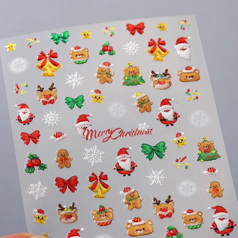 Christmas Tree Nail Art Stickers Adhesive Embossed Snowflake Sticker Decals M741