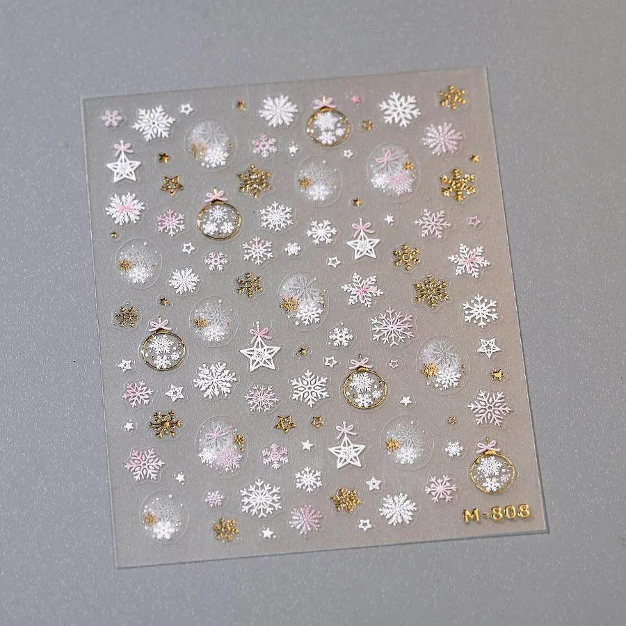 Crystal Snow Ball Nail Art Stickers Adhesive Winter Christmas Embossed Sticker Decals M808 Gold