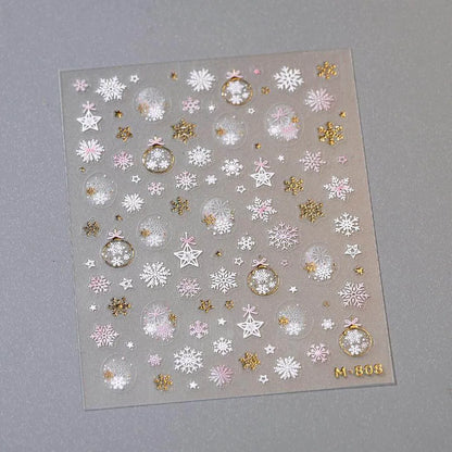 Crystal Snow Ball Nail Art Stickers Adhesive Winter Christmas Embossed Sticker Decals M808 Gold