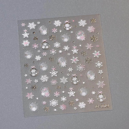 Crystal Snow Ball Nail Art Stickers Adhesive Winter Christmas Embossed Sticker Decals M809 Silver