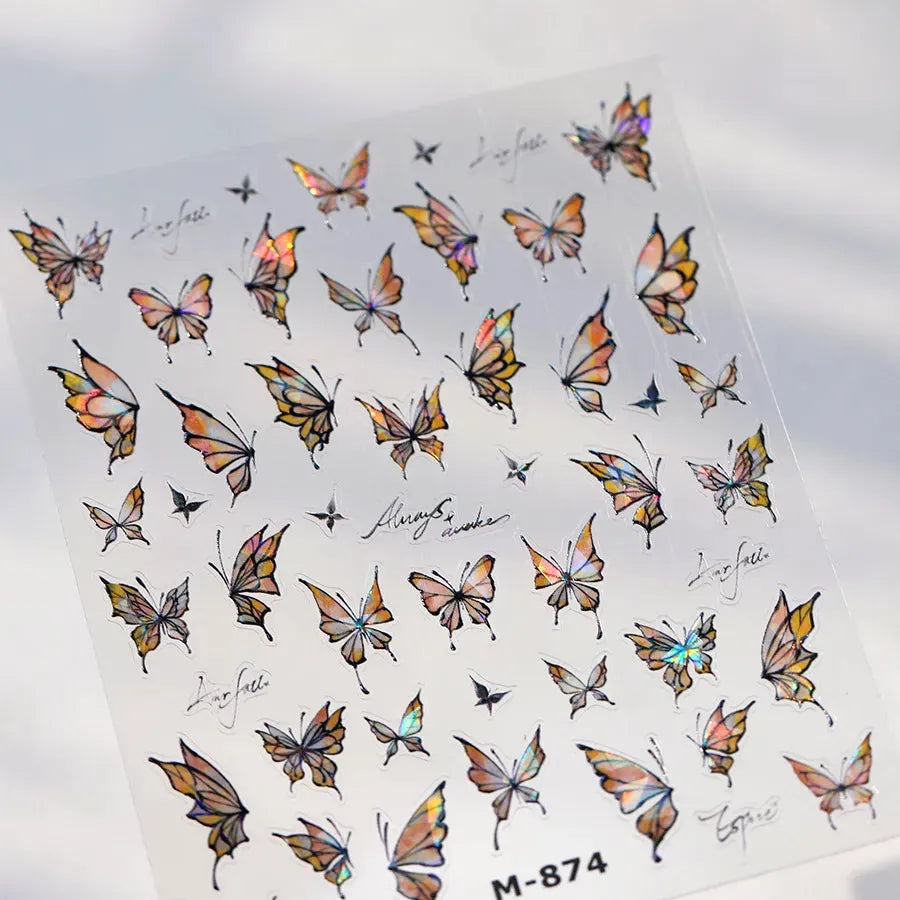 3D Butterfly Nail Stickers – Ultra-Thin Holographic Nail Art Decals M874