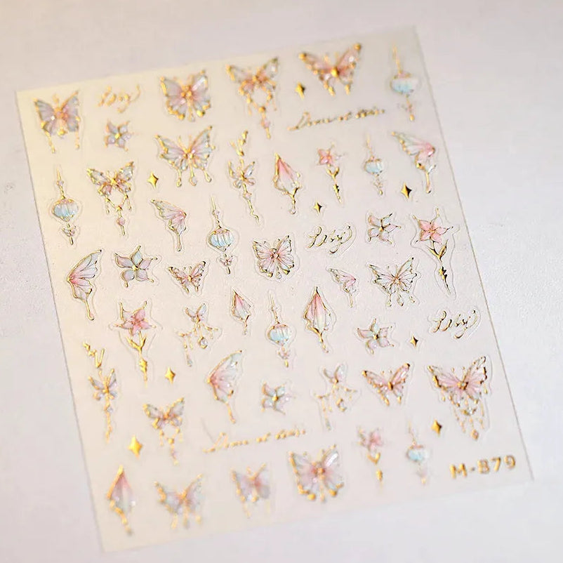 3D Fairy Butterfly Nail Stickers – Ultra-Thin Gold Wings Nail Art Decals M879