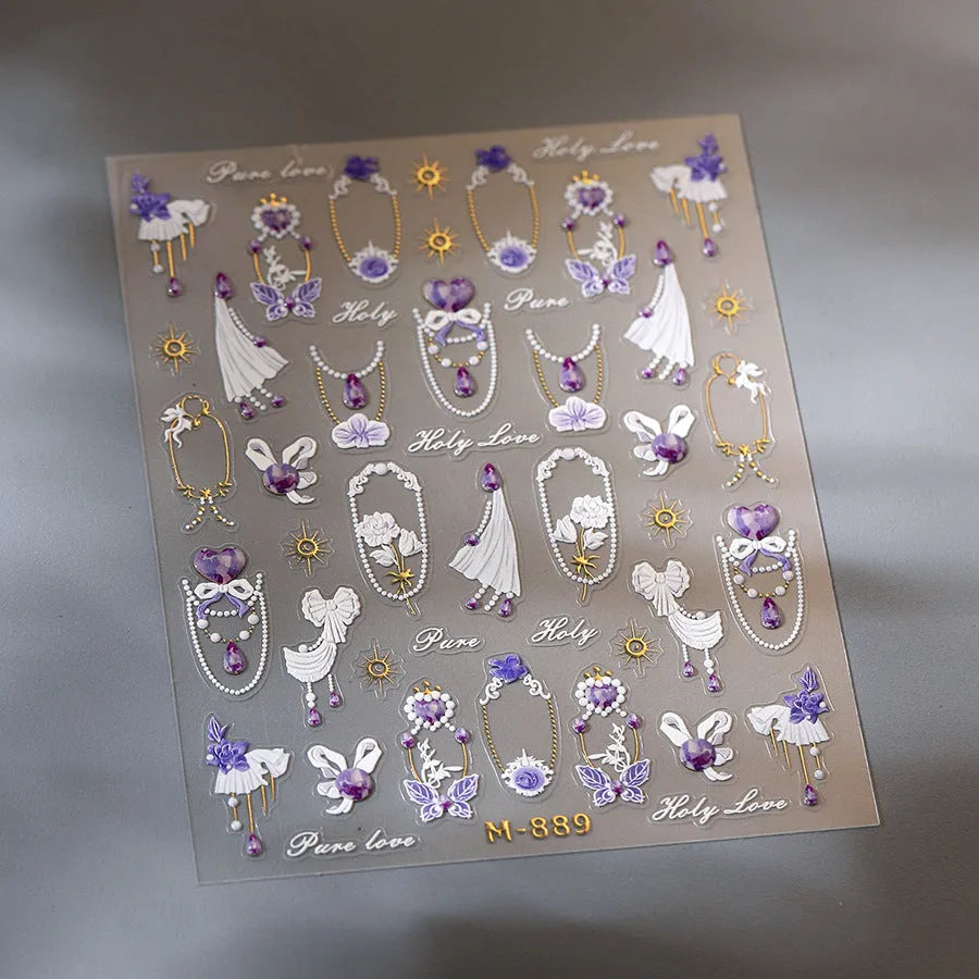 Nail Art Stickers Jewelry Design Adhesive Embossed Sticker Decals M889