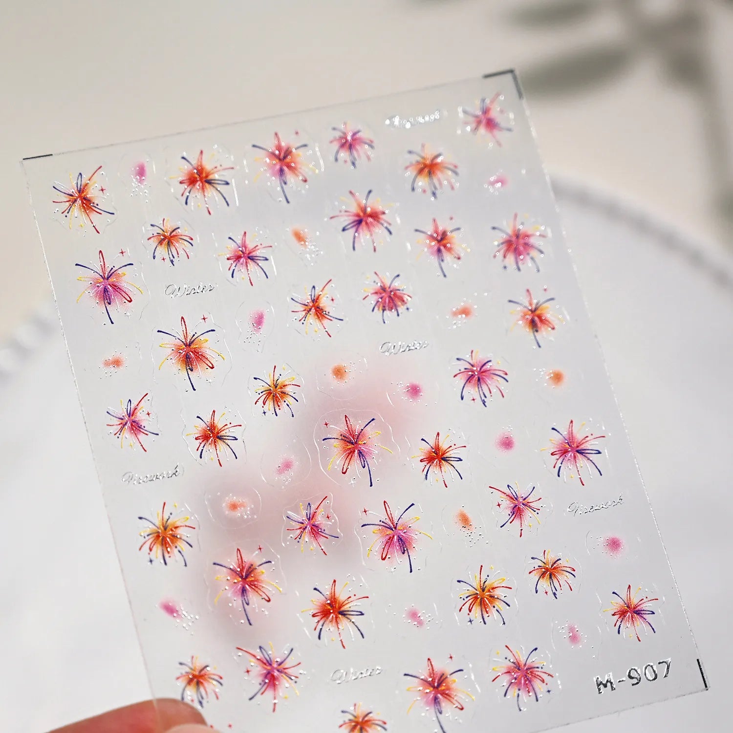 Vibrant Fireworks & Heart Nail Stickers - Festive & Holiday Decals for Celebration