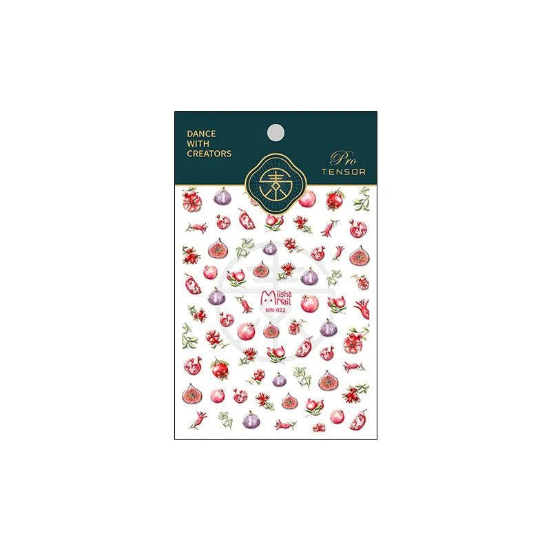 Garnet Flower Nail Art Stickers Adhesive Slider Garnet Fruit Sticker Decals MN022 embossed