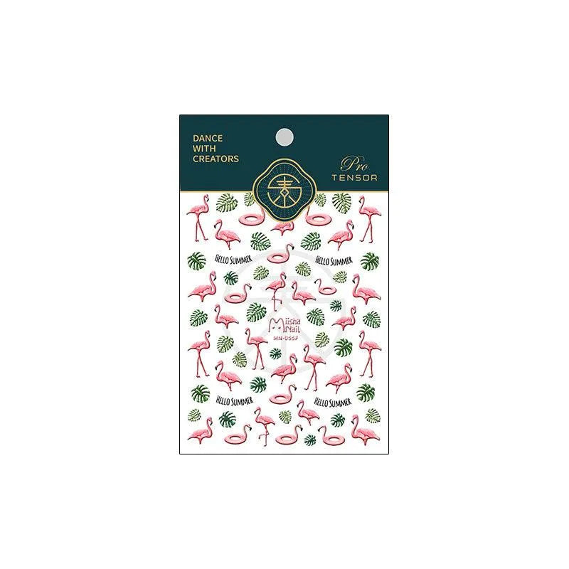 Summer Nail Art Stickers Adhesive Slider Tropical Plants Flamingo Sticker Decals MN055F embossed