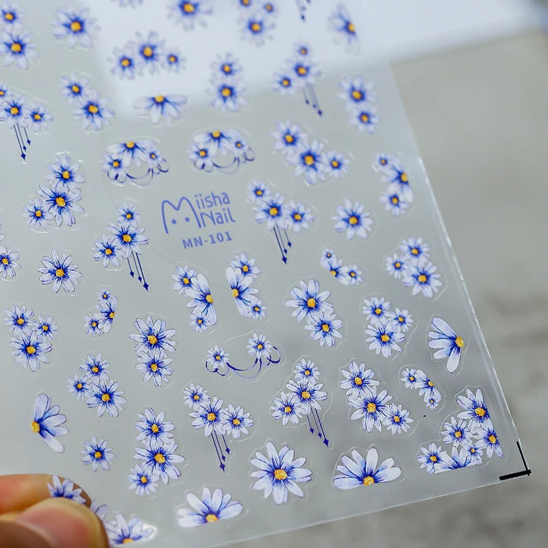 Blue Daisy Flower Nail Art Stickers Floral Adhesive Sticker Decals MN101