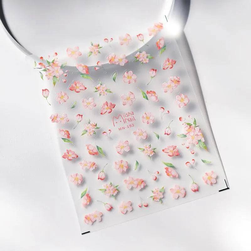 Floral Nail Art Stickers Adhesive Slider Pink Flower Sticker Decals MN193