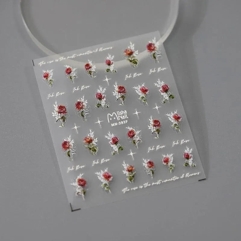Rose Nail Art Stickers Metal Style Rose Flower Adhesive Embossed Sticker Decals MN292F embossed