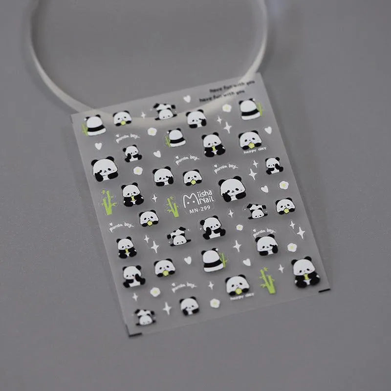 Cute Panda Nail Art Stickers Animal Adhesive Embossed Sticker Decals MN299