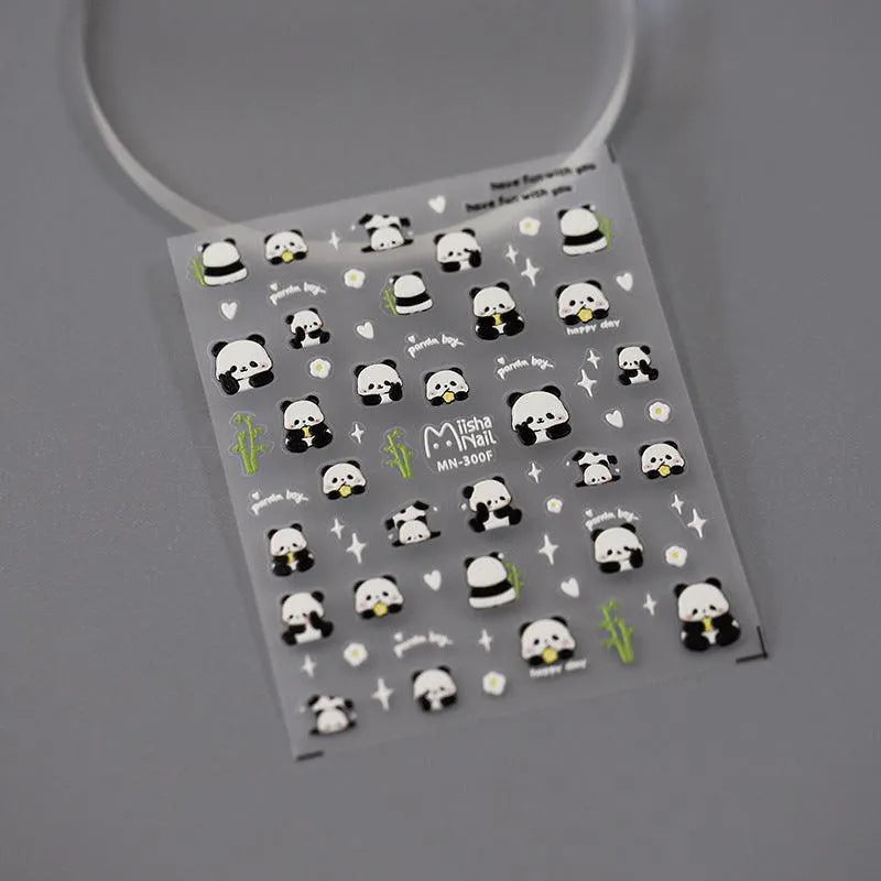 Cute Panda Nail Art Stickers Animal Adhesive Embossed Sticker Decals MN300F embossed