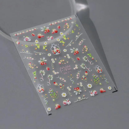 Strawberry Nail Art Stickers Adhesive Slider 3D Strawberry Flower Sticker Decals MN311