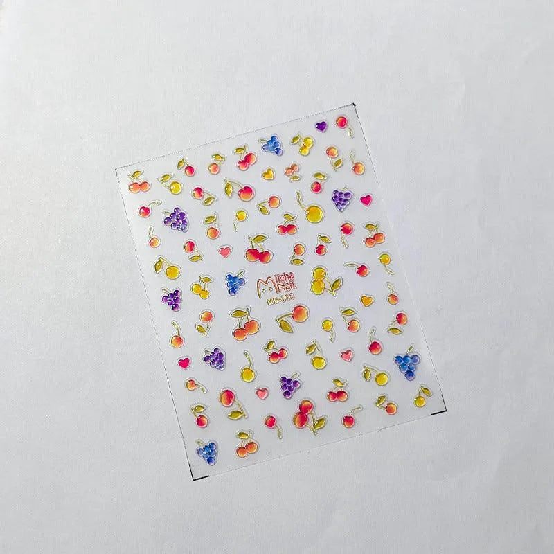 Summer Fruit Grape Nail Art Stickers Adhesive Slider Embossed Jelly Cherry Sticker Decals MN315