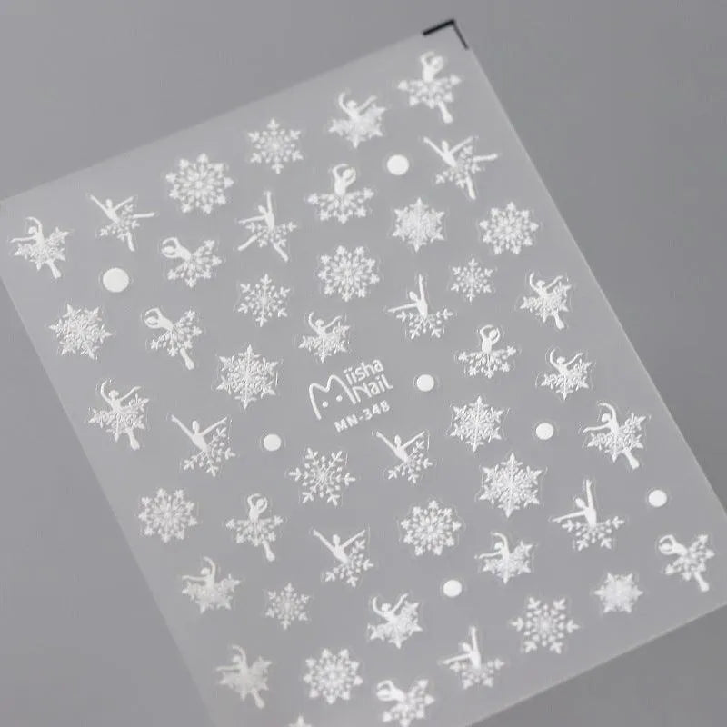  White Snowflake Nail Art Stickers Adhesive Embossed Winter Snow Sticker Decals MN348