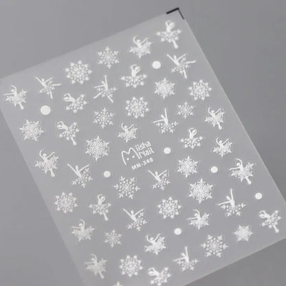  White Snowflake Nail Art Stickers Adhesive Embossed Winter Snow Sticker Decals MN348