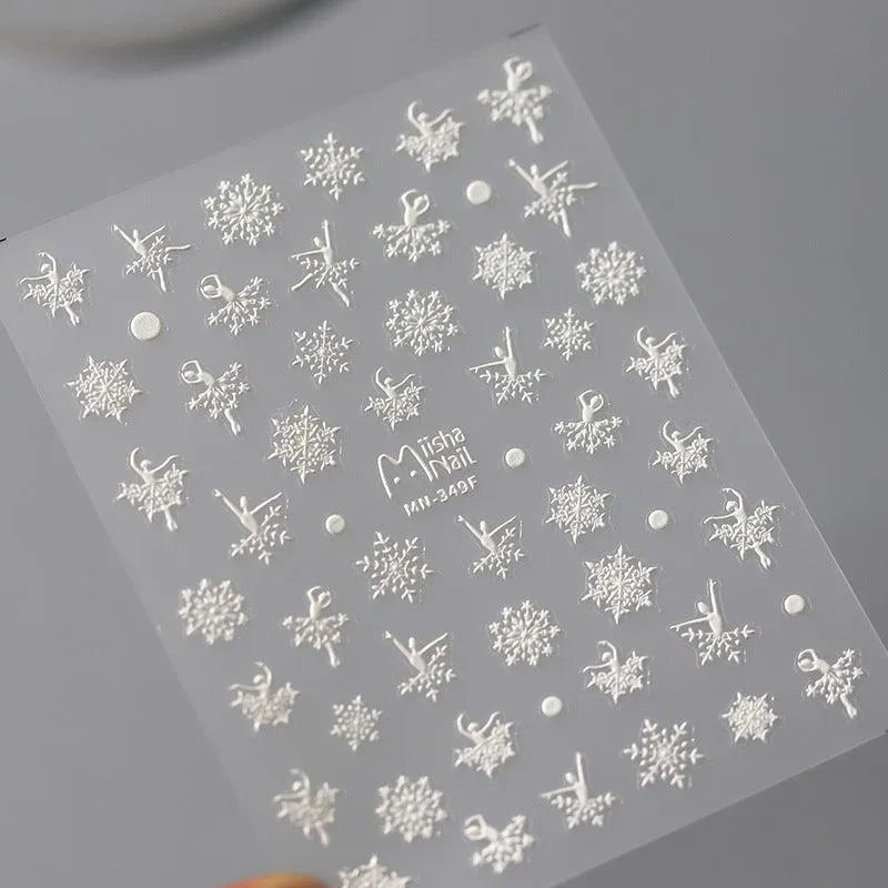  White Snowflake Nail Art Stickers Adhesive Embossed Winter Snow Sticker Decals MN349F embossed