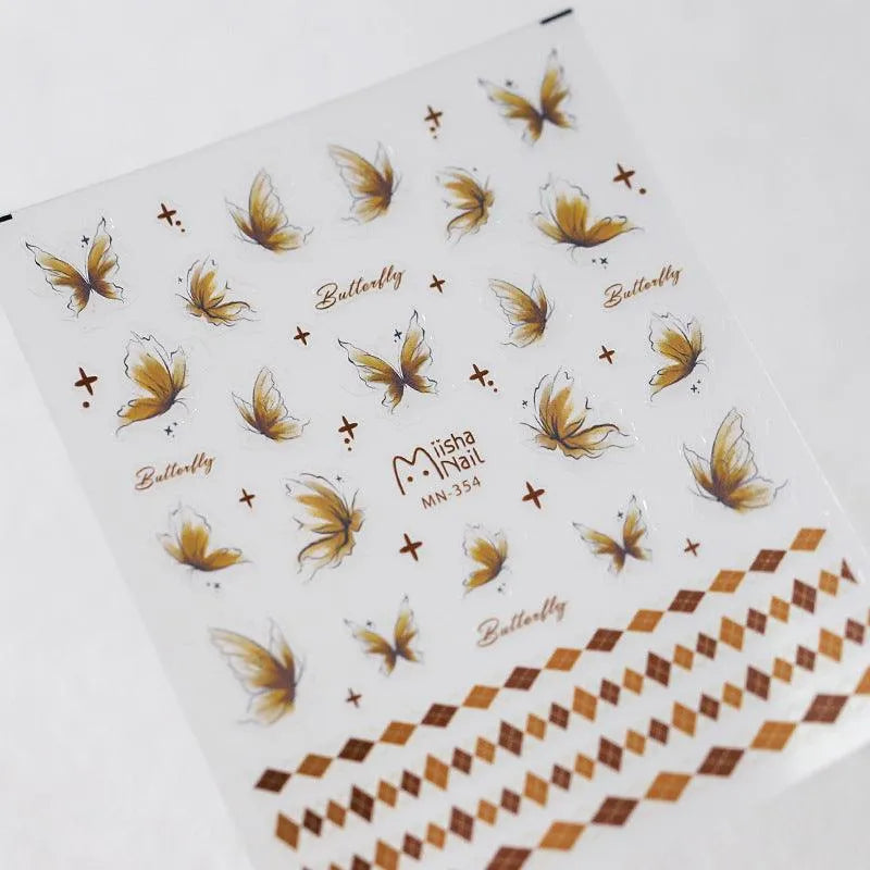 Brown Butterfly Nail Art Stickers 3D Adhesive Butterfly Sticker Decals MN354