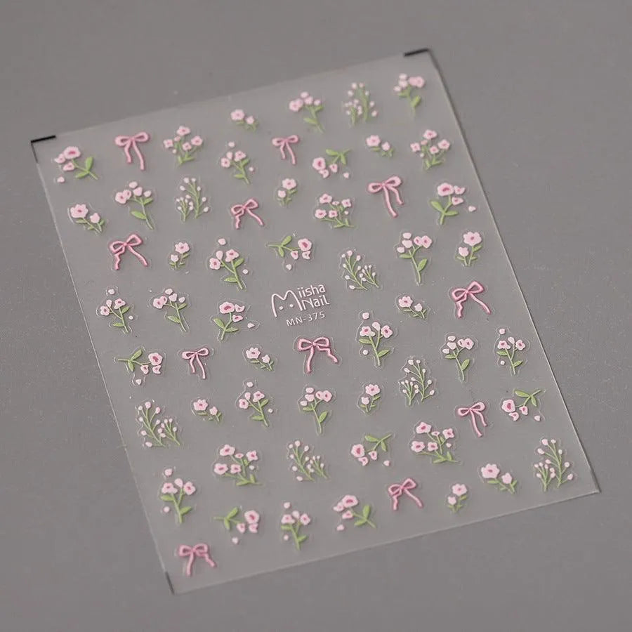 Pink Wild Flower Lace Nail Art Stickers Embossed Minimalist Flowers Adhesive Sticker Decals MN375